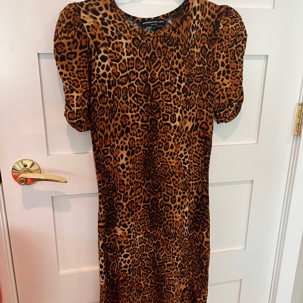 Generation Love Brown and Black Sheath Dress with Puff Sleeves
